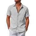 Men's Short Sleeve T-shirt Cotton Linen Shirts Casual Tshirts Man Solid Color Lapel Summer Shirts Male Breathable Hawaiian Shirt