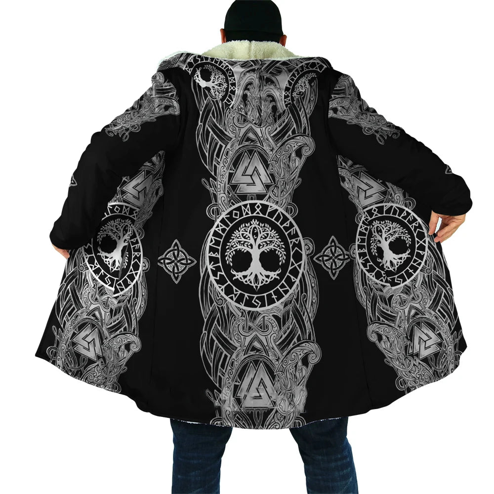 CLOOCL Thick Warm Hooded Cloak for Men Tattoo Symbol Pattern Armor Overcoat Coat 3D Print Windproof Fleece Cape Hooded Blanket