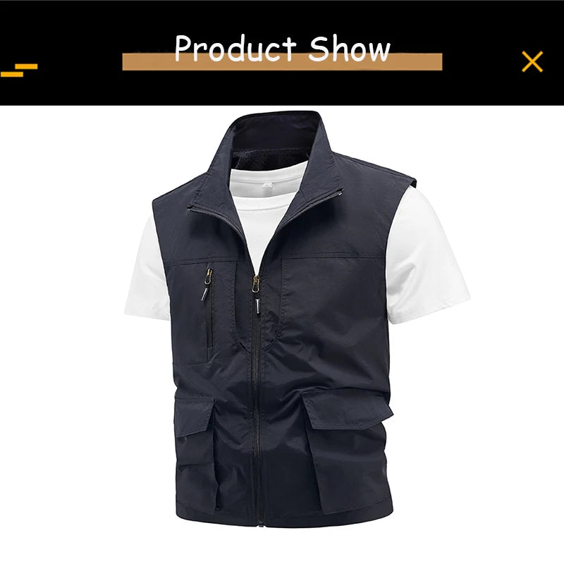 Tops 2025 New Summer Men Outdoor Camping Fishing Webbed Vest Men Sleeveless Many Pocket Tool Gear Loose Thin Vest Male Waistcoat