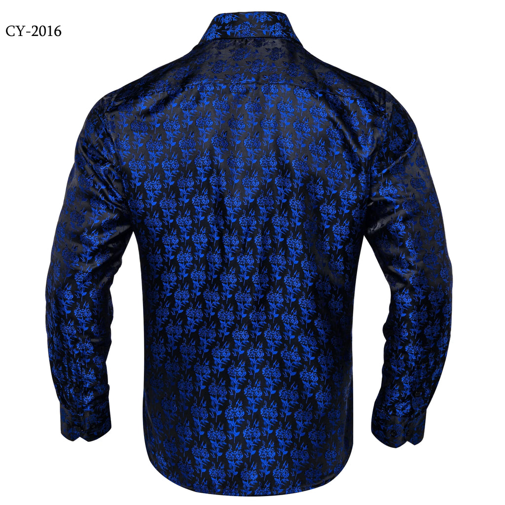 Brand New Men's Royal Blue Business Shirts Luxury Fashion Paisley Long Sleeve Turn-Down Collar Social Shirt Male Casual Blouse