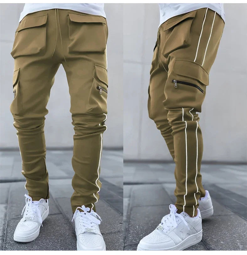 Summer Men's Jogging Sports Pants Multi-Pocket Sweatpants Running Trousers Men's Casual Joggers Cargo Reflective Hip Pop Pants