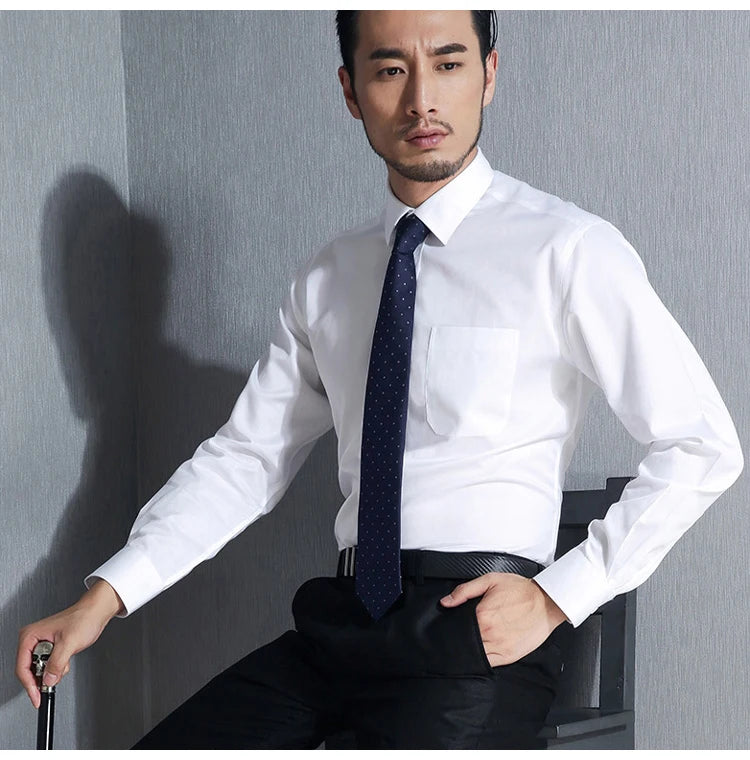 Men's Non Iron Standard-fit Solid Basic Dress Shirt Formal Business Premium 100% Cotton Male Long Sleeve Work Office Shirts