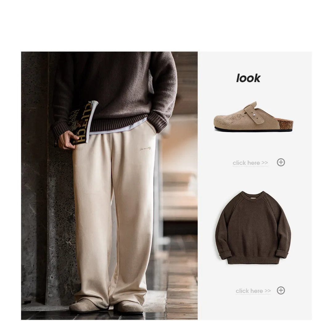 Maden New Casual Solid-color Elastic-waist Sweatpants Loose Straight Pants for Men's Autumn and Winter Versatile Sports Trousers