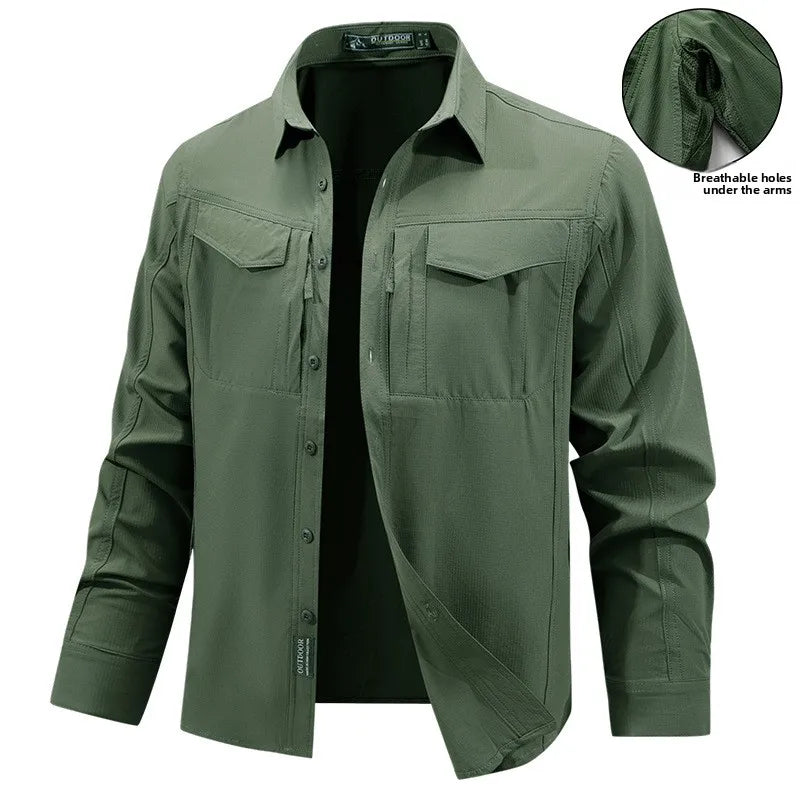 New Fashion Men Outdoor Elastic Quick Drying Ventilation Cargo Shirts Male Long Sleeves Thin Breathable Comfortable Shirts XXL