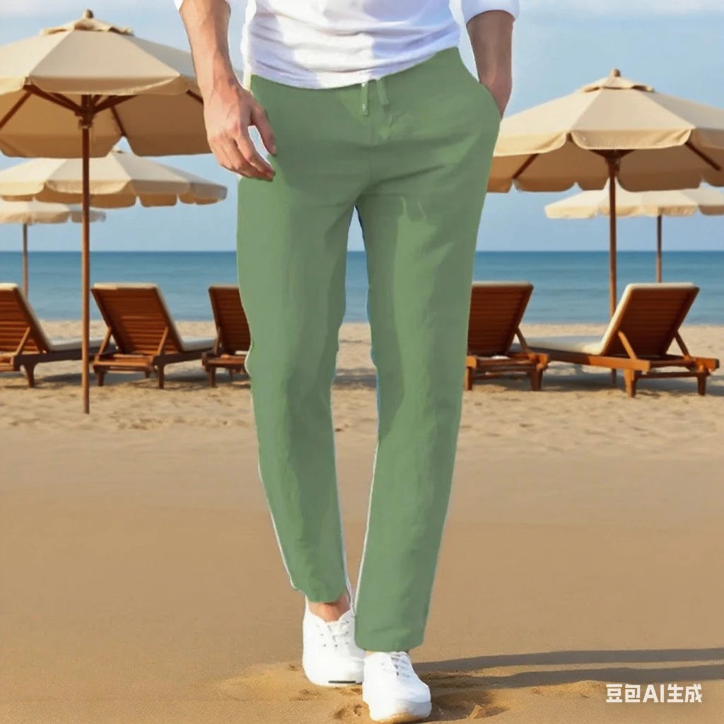 Men's Cotton Linen Pants Joggers Sweatpants Streetwear Breathable Solid Color Vacation Linen Trousers  Autumn Loose casual Pants