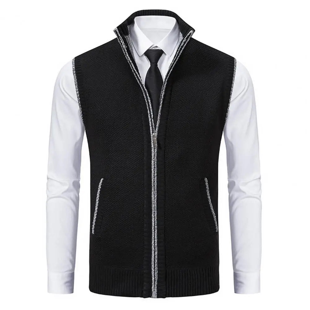 Stylish Zipper Design Sweater Vest Men Sweater Vest Stylish Men's Knitted Zipper Sweater Vest Stand Collar Sleeveless for Work