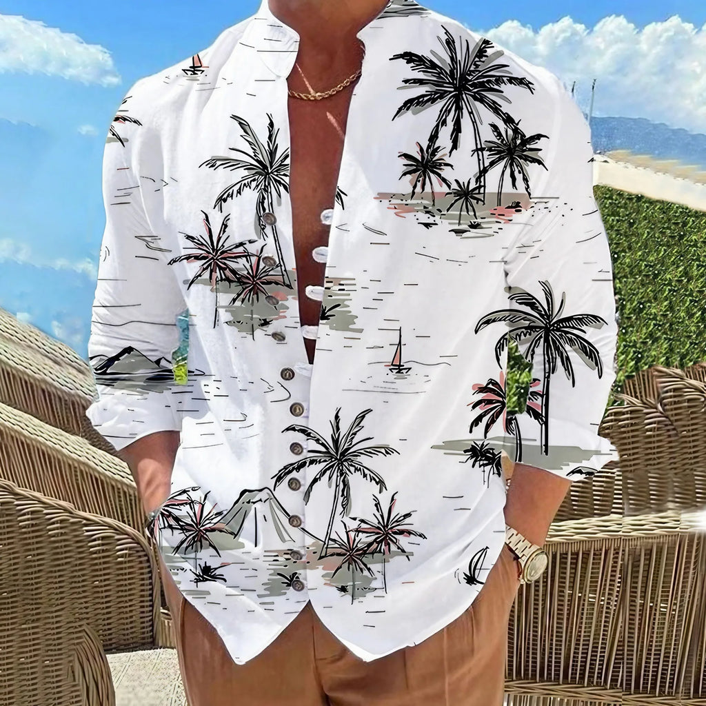 2025 Men Shirts New Print Button Shirt Fashion Stand Collar Loose Fitting Men's Shirts Casual Streetwear Comfortable