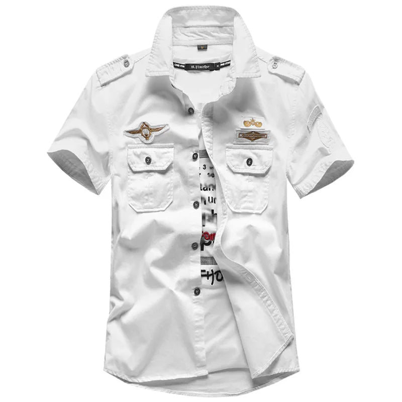 New Summer Men Short Sleeved Tooling Shirts Male Outdoor Multi Pockets Cargo Shirts Quality Men Cotton Casual Shirts Size 6XL