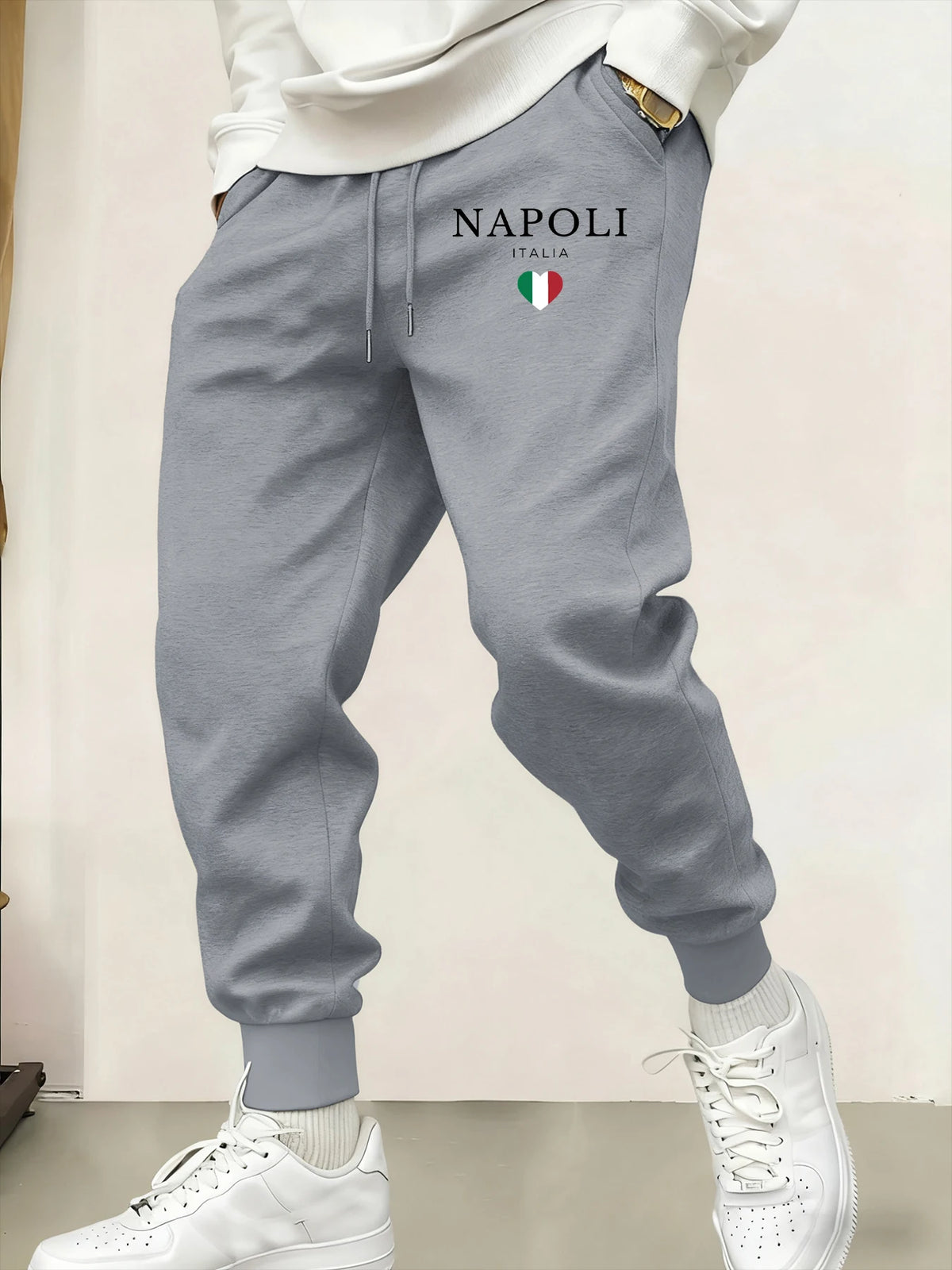 Napoli Italia Letter And Flag  Print Man Sweatpant Pocket Fleece Pant Casual Warm Trouser Autumn Fashion Sports Sweatpants Pants