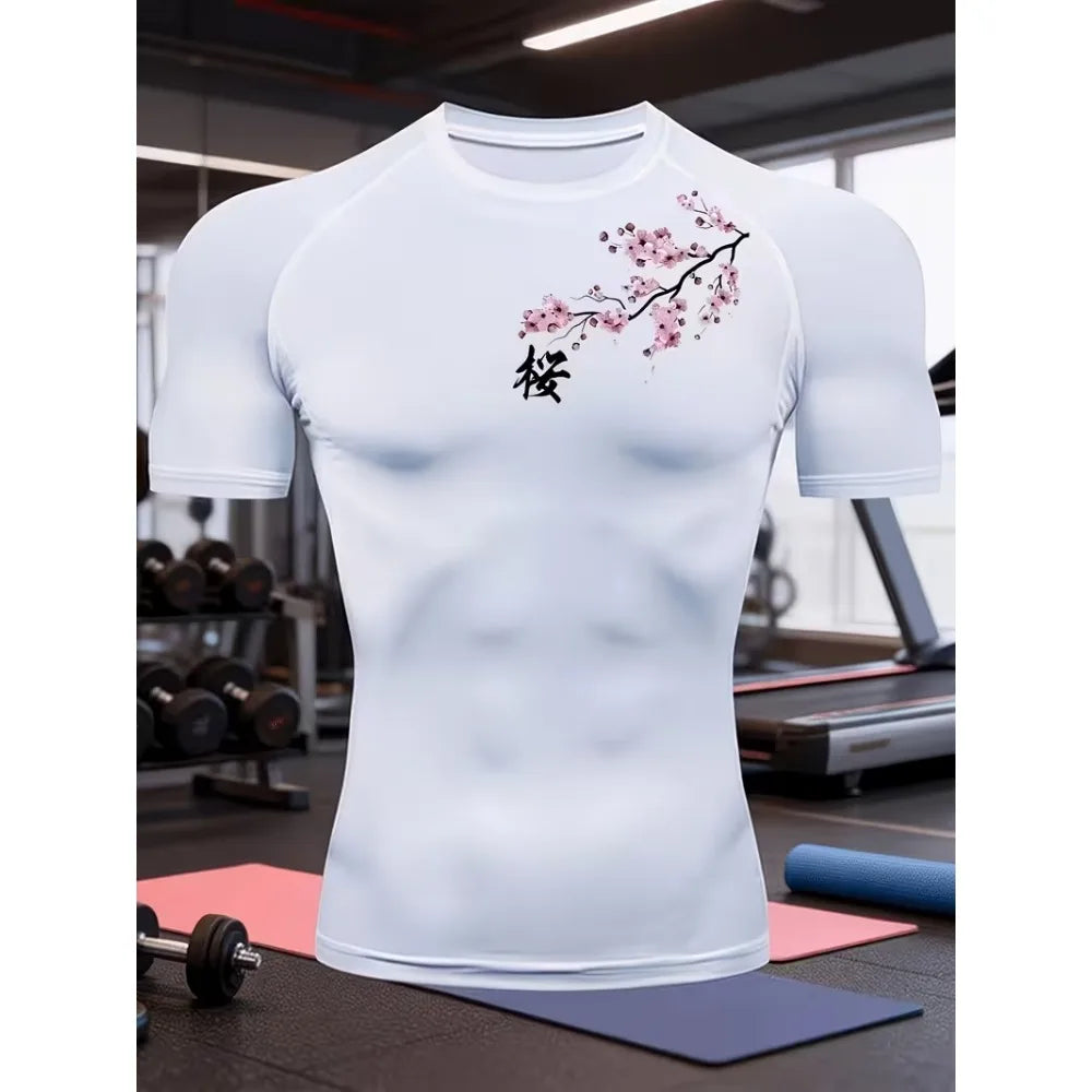 New mens T-shirt fitness short sleeved shirt breathable sweat absorbing quick drying suitable for gym basketball running cycling