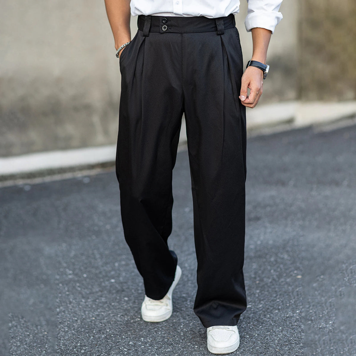Men’s Wide Leg Dress Pants High Waist Pleated Front Long Pants Casual Business Pants