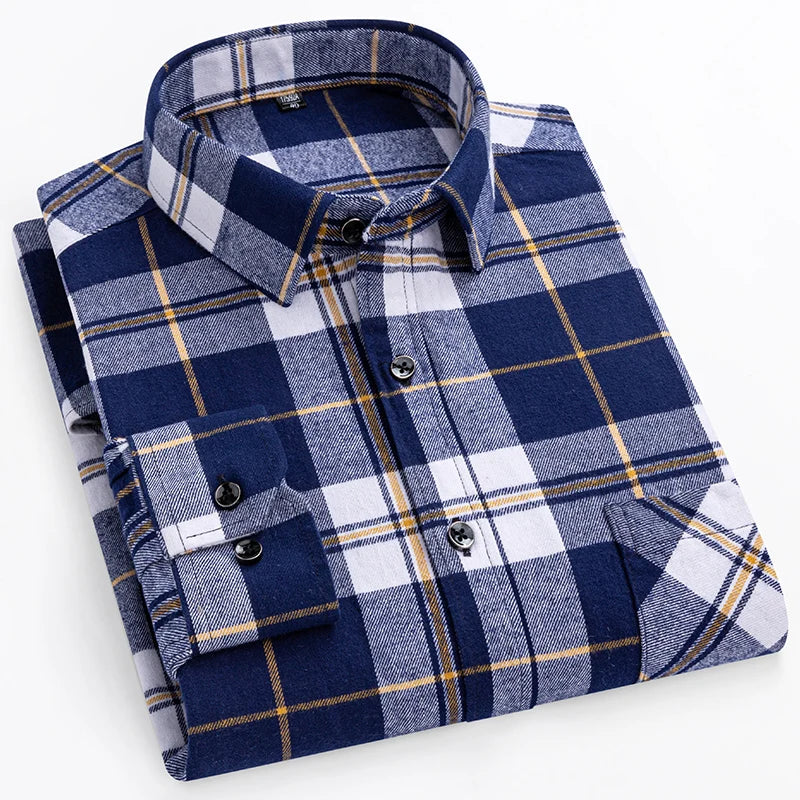 Cotton Plaid Casual Long Sleeve Shirts For Man M-11XL Plus Size Winter Warm Flannel Chic Clothes Business Smart Dress Shirts Top