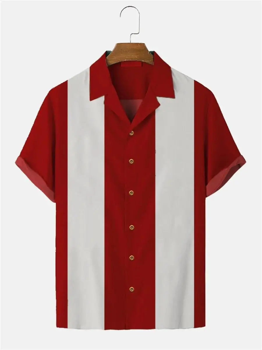 Stripes Simple Casual Dress Shirts European Size Men's Hawaiian Fashion Short Sleeve Loose Breathable Top Button Summer