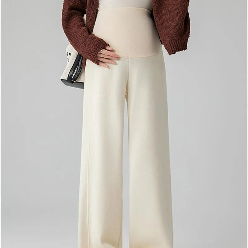 Maternity Pants Fleece-Lined Wide-Leg Sweatpants Autumn/Winter Casual Straight-Leg Pants Underwear Base Trousers For Pregnant