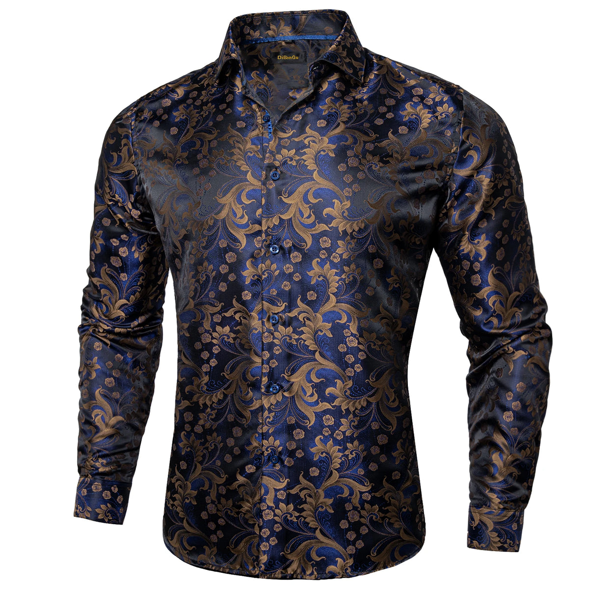 Brand New Men's Royal Blue Business Shirts Luxury Fashion Paisley Long Sleeve Turn-Down Collar Social Shirt Male Casual Blouse