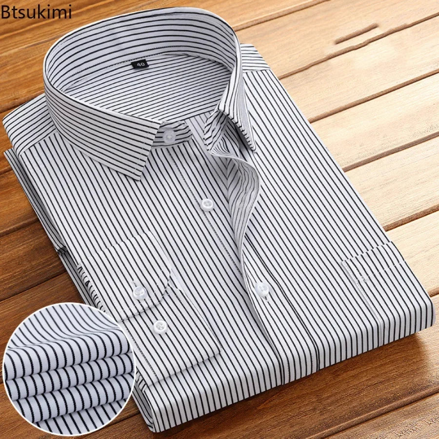 2026 Men's Long Sleeve Cotton Shirt Striped Design Spring Autumn Business Formal Dress Shirts for Men Party Wedding Shirts Male