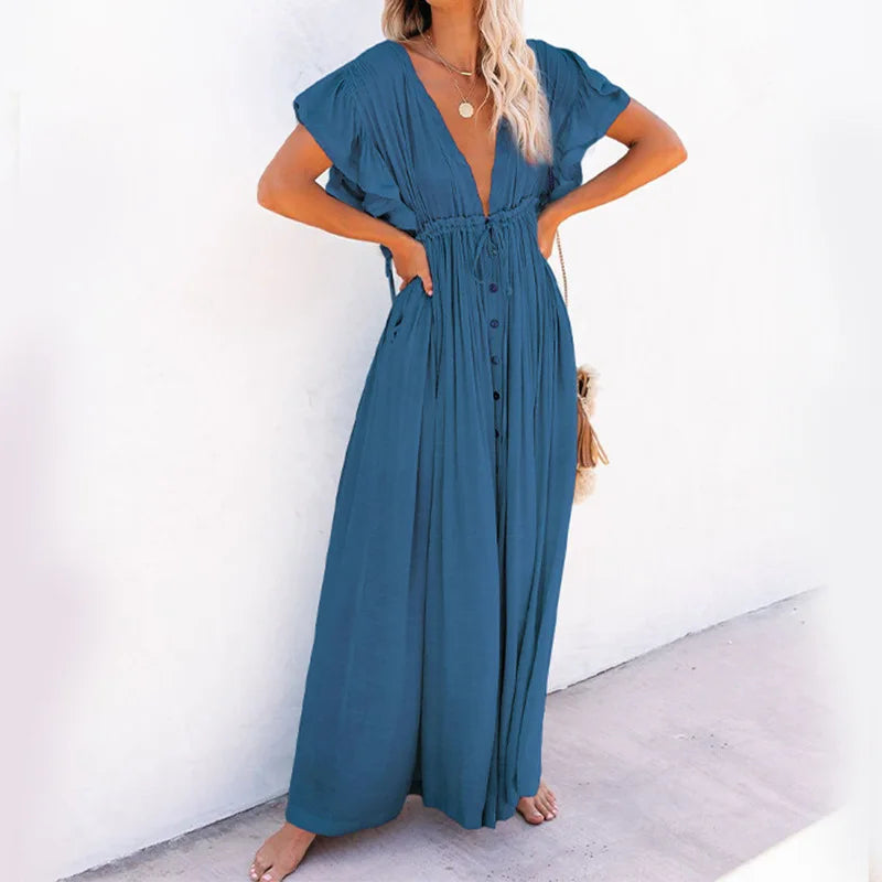 Comfortable Linen Cotton Dress For Pregnant Women Waist Drawstring  Beach Skirt Bohemian Photo Shooting Pregnancy Dress