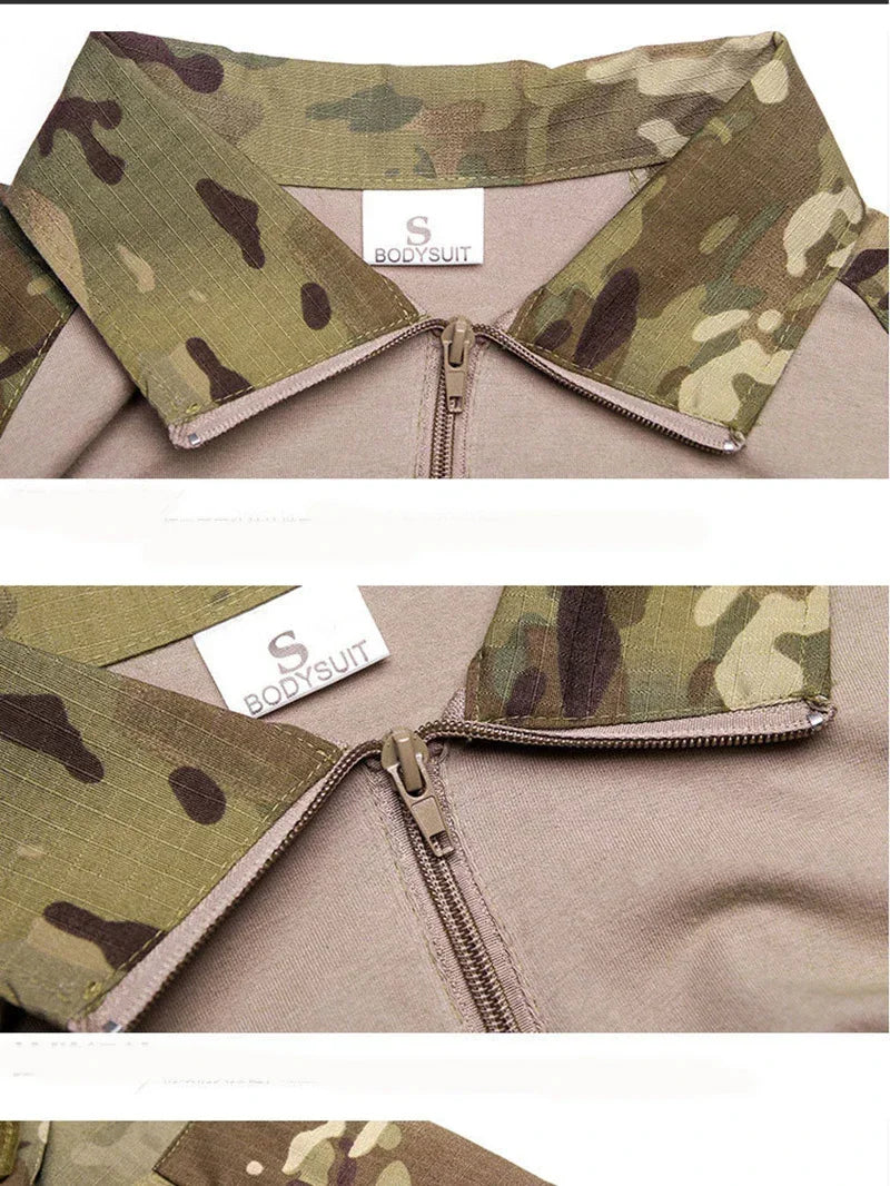 Men'sOutdoor Tactical Hiking T-Shirt, Combat Military CP Camouflage Long-Sleeved Hunting Mountaineering Shirt, Cotton Sportswear