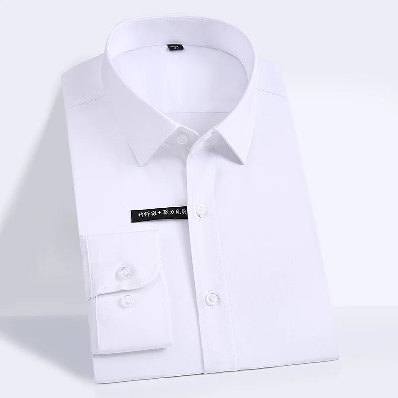 Men's Business Dress Shirts Bamboo Fiber Blend Long Sleeve Solid Color Work Shirt with Lapel Collar Regular Fit for All Seasons