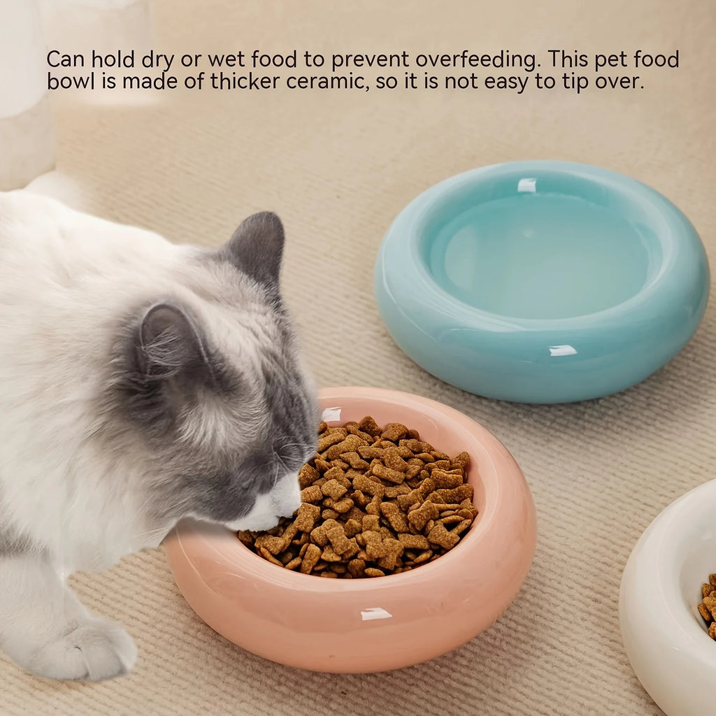Cat Bowl Ceramic Cat Bowl Dish Pet Bowl Donut Shape Cat Food Bowl Anti-Fall Flip Bowl Non-slip Multiple Colors Shapes Snack Bowl