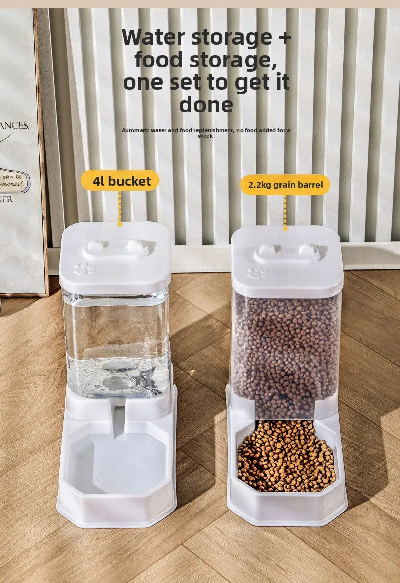 2 in 1 Gravity Pet Feeder Water Dispenser 2.2KG 4L Large Capacity Automatic Refill Bowl For Cats Small Dogs