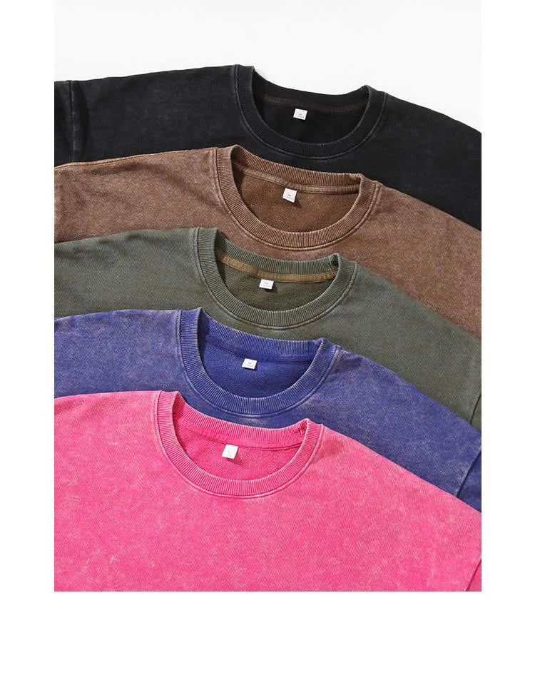 DIY Custom LOGO 100% Cotton Retro Washed Long Sleeve Men T Shirt Loose Oversized Streetwear Pullovers Autumn Sweatshirt Hoodies