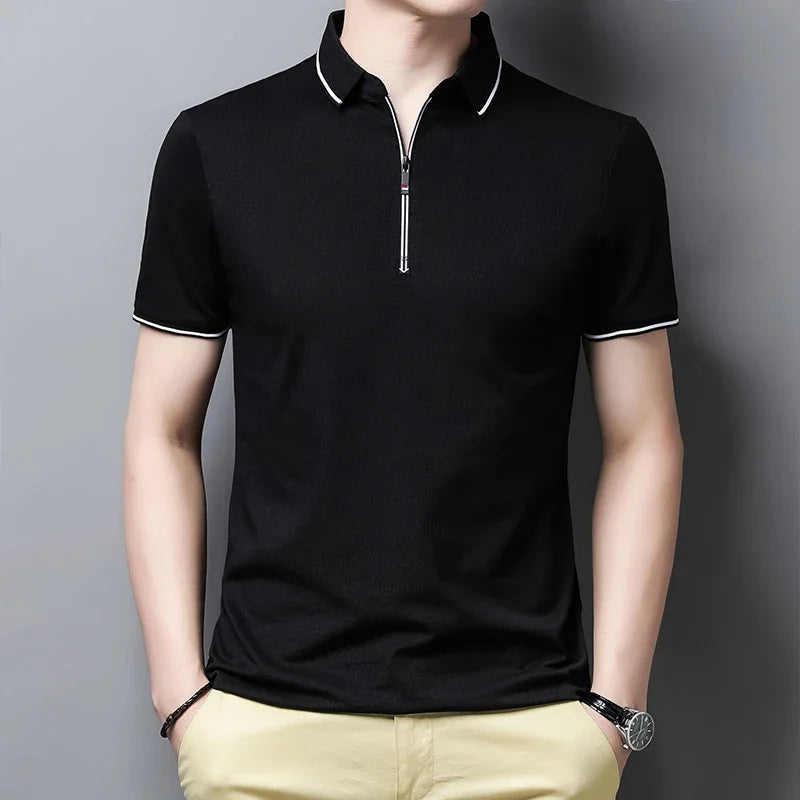 New Men's Casual and Fashionable Solid Color Short Sleeved Polo Shirt