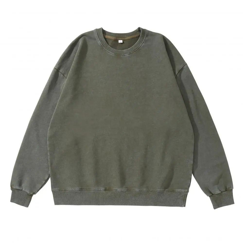 DIY Custom LOGO 100% Cotton Retro Washed Long Sleeve Men T Shirt Loose Oversized Streetwear Pullovers Autumn Sweatshirt Hoodies