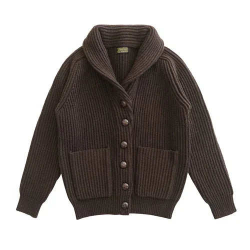 Sauce Zhan Mens Sweater Cardigans for Man Sweatercost Pure Heavy Sheep Wool for Winter Vintage Shawl Colla Slim Fit