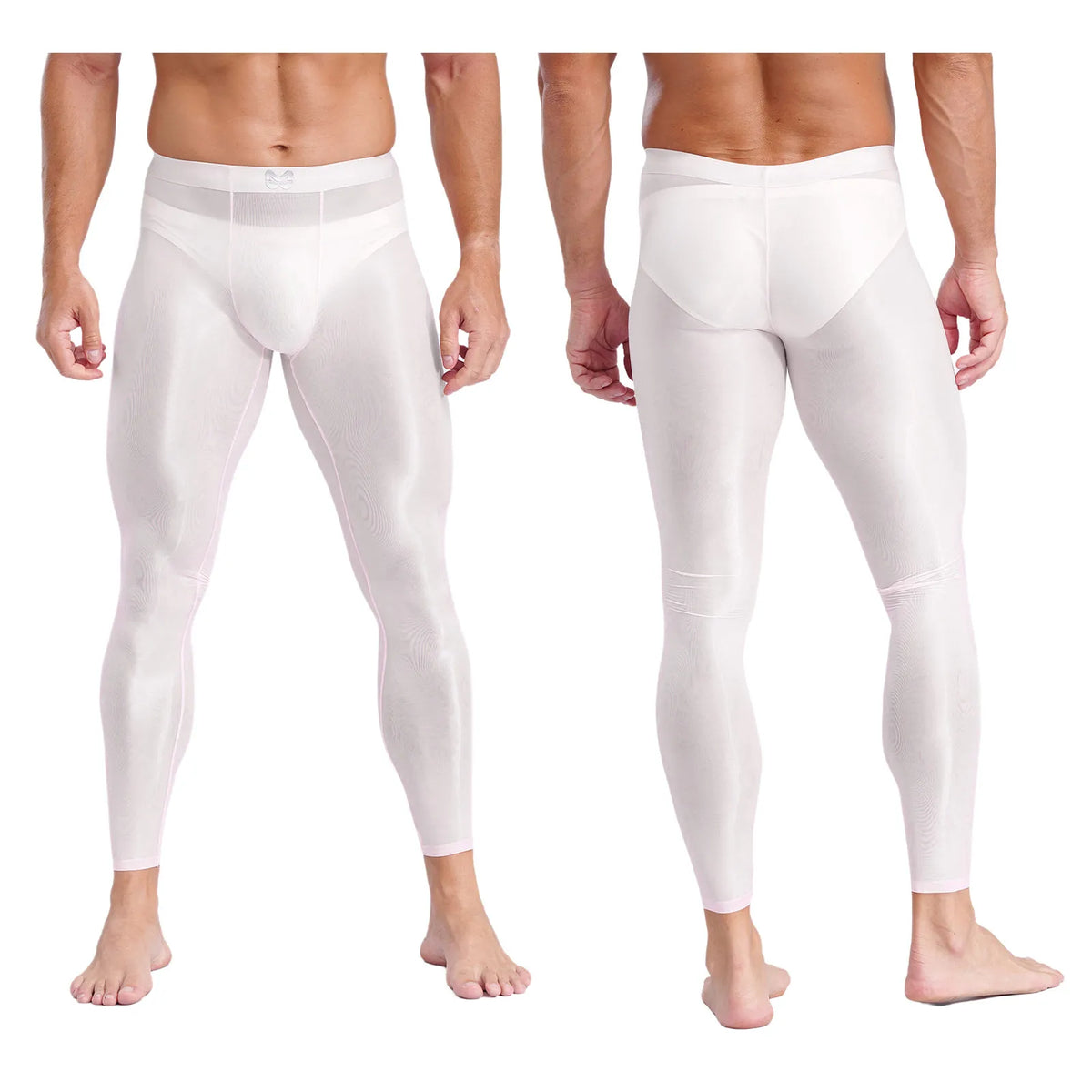 Mens Stretchy Compression Pants Skinny Sweatpants See Through Bulge Pouch Tights Ice Silky Yoga Gym Fitness Leggings Underwear