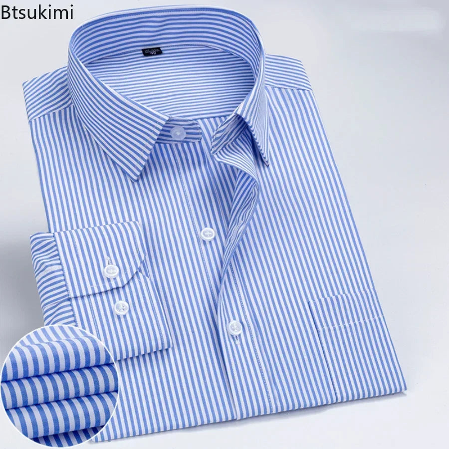 2026 Men's Long Sleeve Cotton Shirt Striped Design Spring Autumn Business Formal Dress Shirts for Men Party Wedding Shirts Male