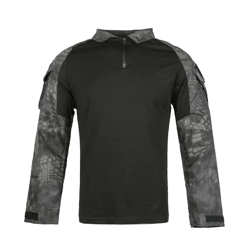 Men'sOutdoor Tactical Hiking T-Shirt, Combat Military CP Camouflage Long-Sleeved Hunting Mountaineering Shirt, Cotton Sportswear