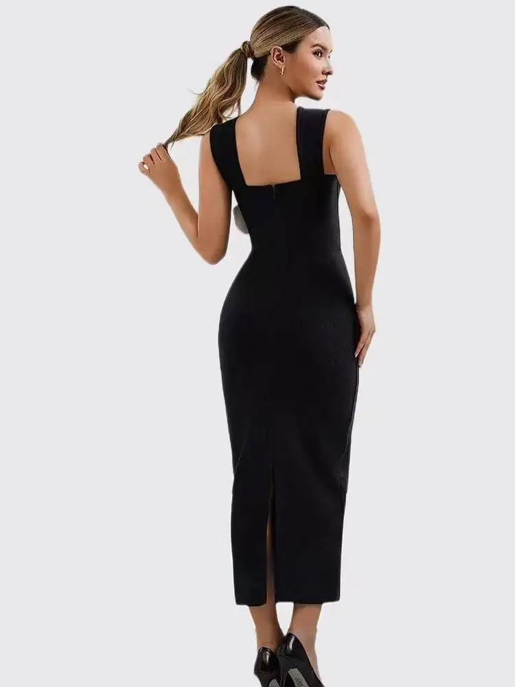 Women's Evening Dresses Sexy Strapless Tie White Flowers Bodycon Bandage Long Dresses Elegant Party Birthday Dresses