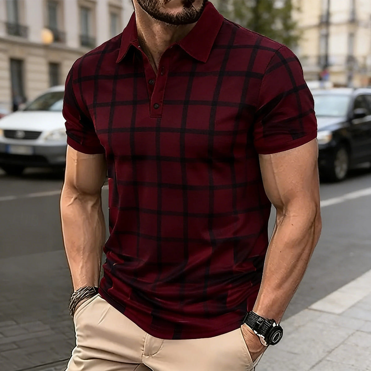 Minimalist Line Grid Printed Men Polo Shirts 3D Triangle Graphic Short Sleeve Summer Tops Outdoor Casaul Daily Men Clothing Tops