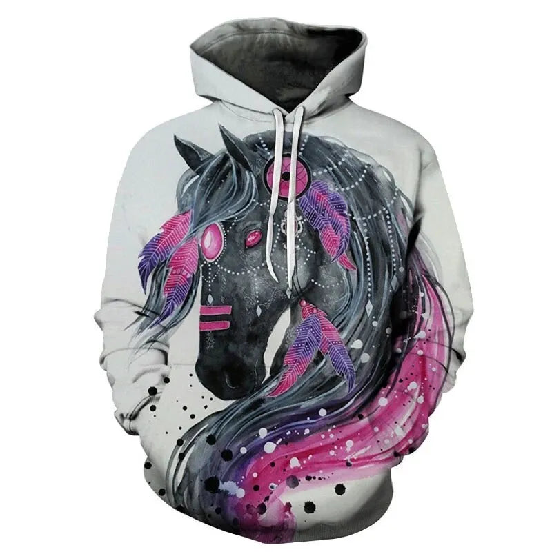 2023 New Fashion Autumn Men's Hoodies 3D Printed Animal Horse Hoodie Sweatshirts Loose fitting pullover Casual Sweatshirt