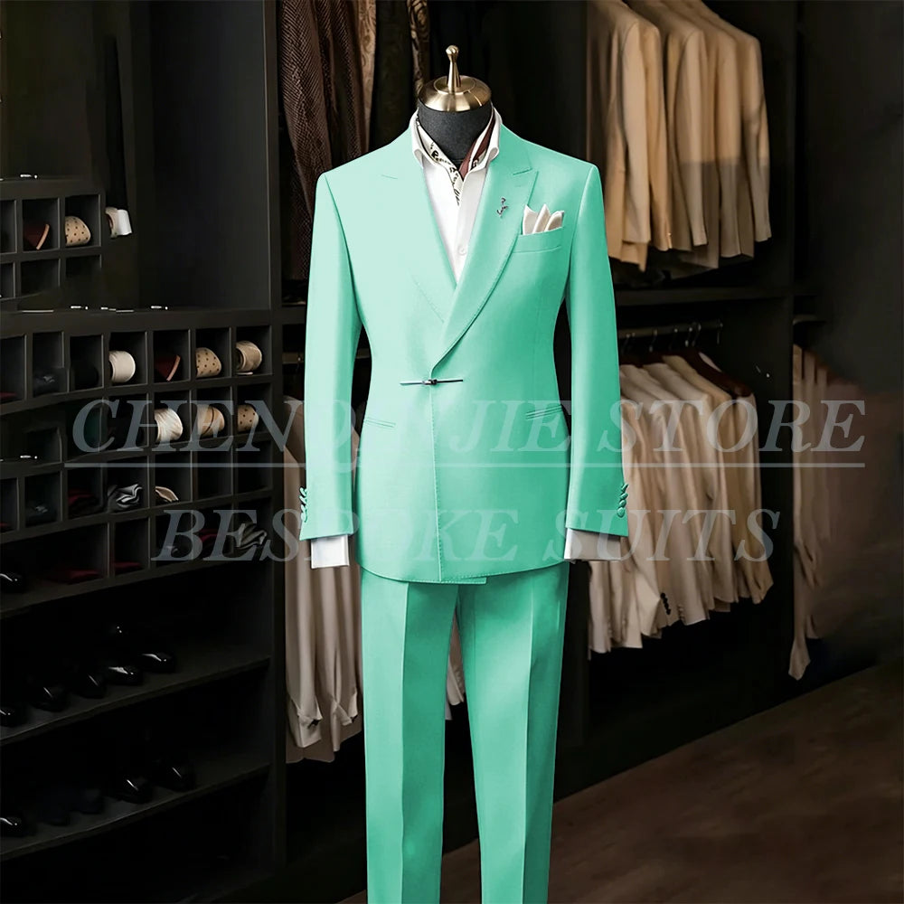 Bespoke White Men's Suits Male Clothing Fashion Wedding Regular Fit 2 Piece Jacket Pants Blazer High Quality Clothing Costume