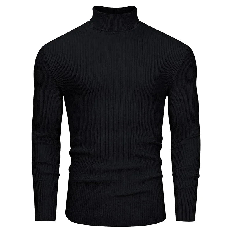 New Men's Slim Fit Turtleneck Sweater Casual Twist Patterned Pullover Knitted Sweaters Autumn Long Sleeve Stripe Streetwear