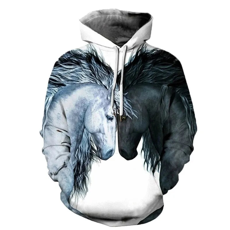 2023 New Fashion Autumn Men's Hoodies 3D Printed Animal Horse Hoodie Sweatshirts Loose fitting pullover Casual Sweatshirt