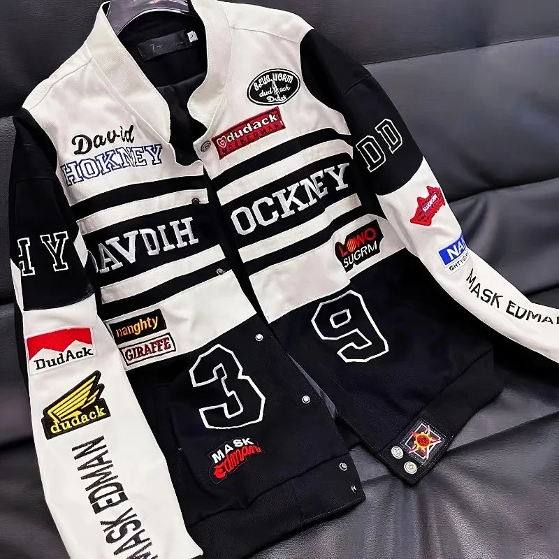 New Embroidery Motorcycle Racing Jacket for Men Women Spring Autumn Long Sleeve American Bombers Baseball Coat Hip Hop Costume
