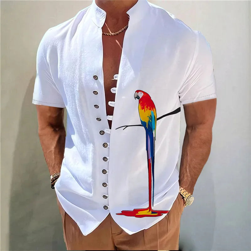2025 Men Shirts New Print Button Shirt Fashion Stand Collar Loose Fitting Men's Shirts Casual Streetwear Comfortable