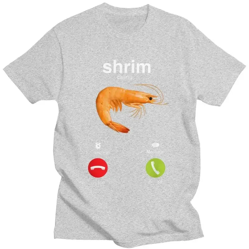 Shrim Is Calling Men Short Sleeve Interesting Shrimp Meme Street Trend T-shirt Top Suitable for Husband Boyfriend Slim T-shirt