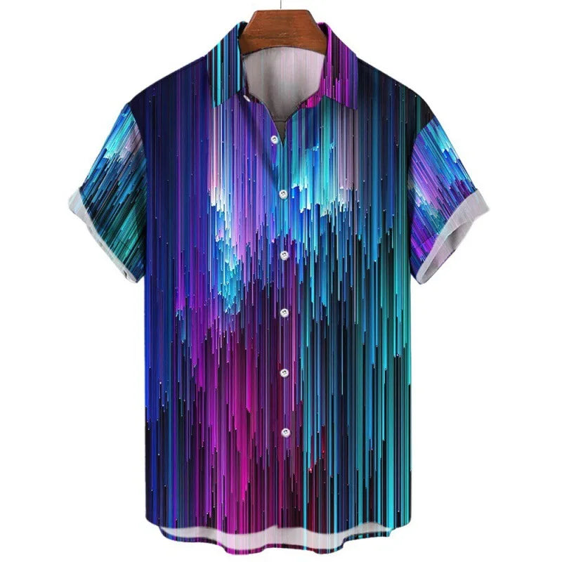 2026 Men's Summer Colorblock Shirts Short Sleeve Shirt Fashion Casual Lapel Cardigan Loose Comfortable Tops for Men Beach Shirts