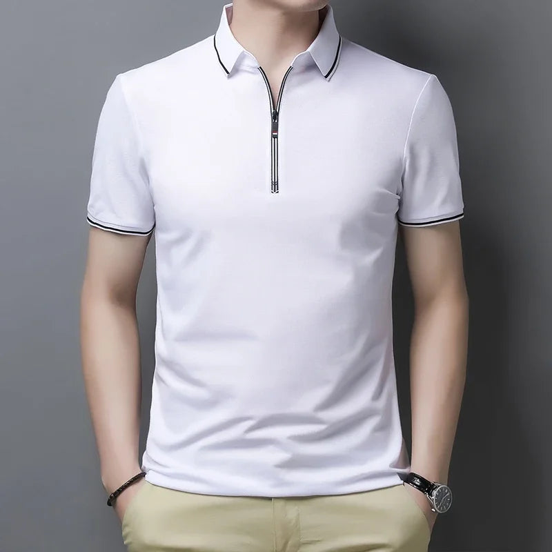 New Men's Casual and Fashionable Solid Color Short Sleeved Polo Shirt