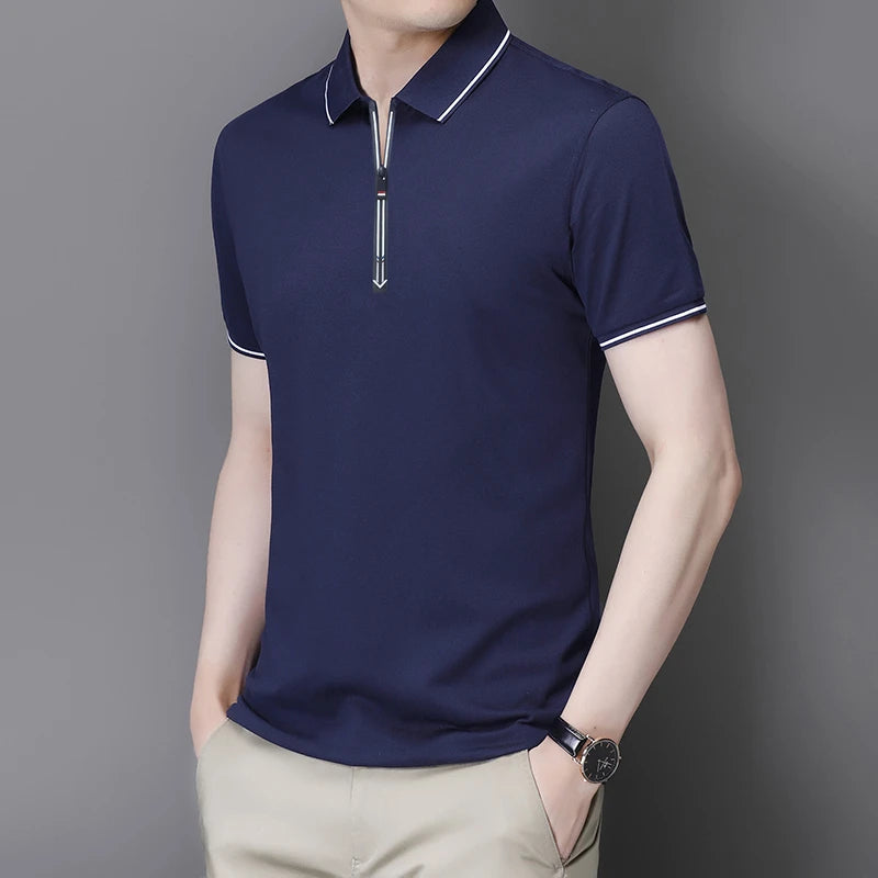 New Men's Casual and Fashionable Solid Color Short Sleeved Polo Shirt