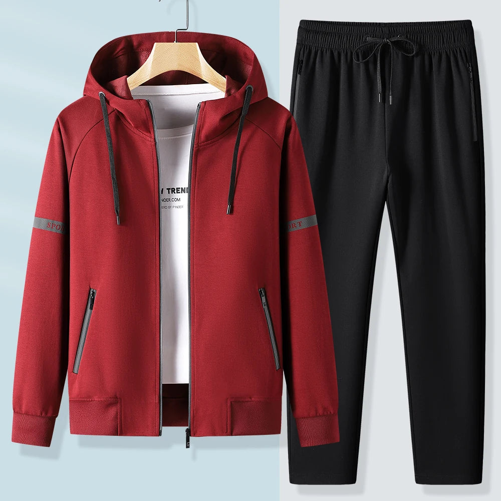 Men Running Sports Tracksuits Sets Hoodies Zipper Outwear Sportwear+Sweatpants Sets Male Workout Sports Outfit Autumn Spring