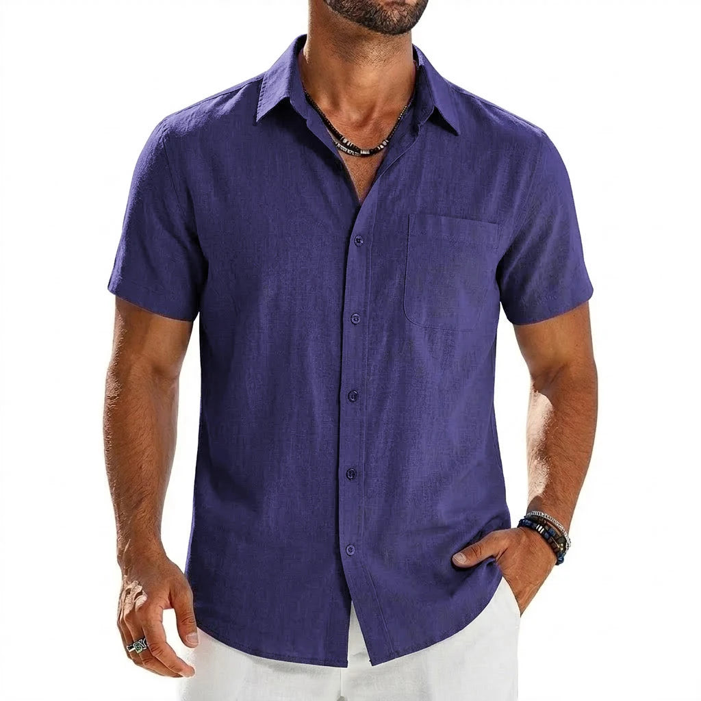 Summer Men's Short Sleeve Shirts for Men Solid Luxury T-Shirts Breathable Elegant Men's Shirts Hawaiian Cotton Linen Tshirt