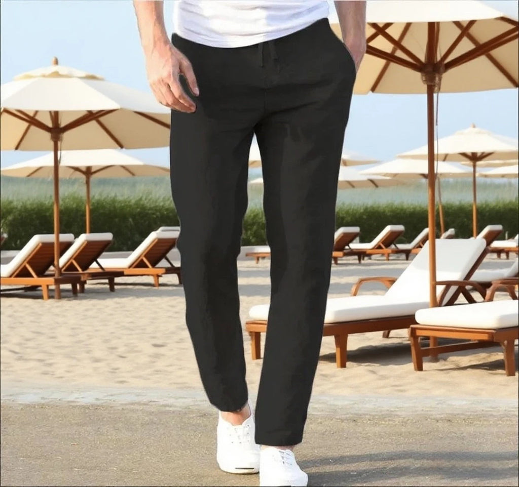Men's Cotton Linen Pants Joggers Sweatpants Streetwear Breathable Solid Color Vacation Linen Trousers  Autumn Loose casual Pants