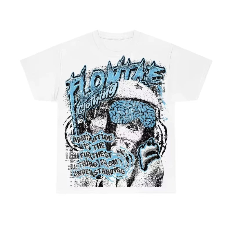 American Hip Hop Y2K Legend Blue 11s Flontae T-shirt Summer New Retro Fashion Men and Women Streetwear