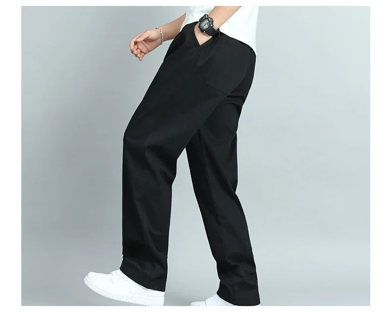 Big Size Mens Casual Pants Relaxed Fit Cotton Trousers Elastic Waist Drawstring Sweatpants Mens Jogger Pants Summer Spring