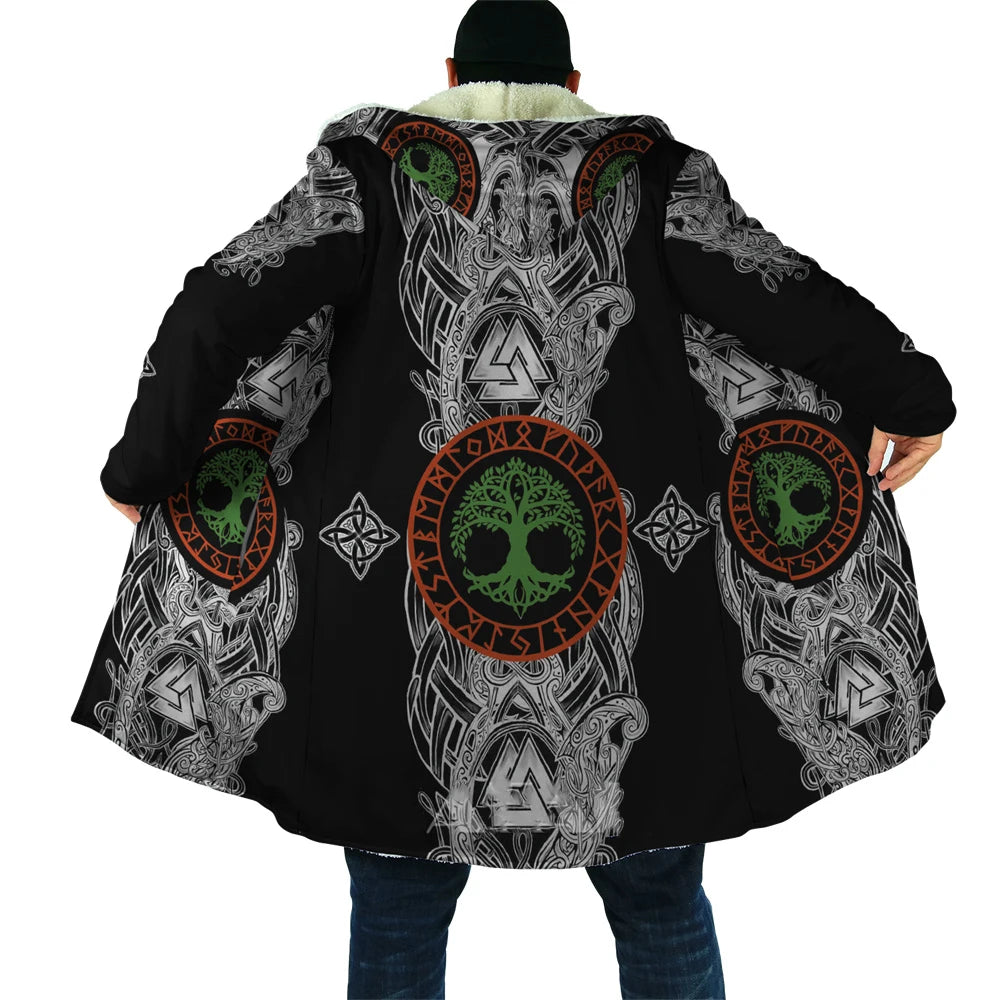 CLOOCL Thick Warm Hooded Cloak for Men Tattoo Symbol Pattern Armor Overcoat Coat 3D Print Windproof Fleece Cape Hooded Blanket